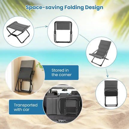 Patio Folding Sling Chair with Ottoman Footrest and Removable Cushion-Gray - Gray - Outdoor Chaise Lounges