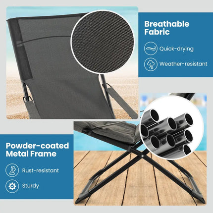 Patio Folding Sling Chair with Ottoman Footrest and Removable Cushion-Gray - Gray - Outdoor Chaise Lounges