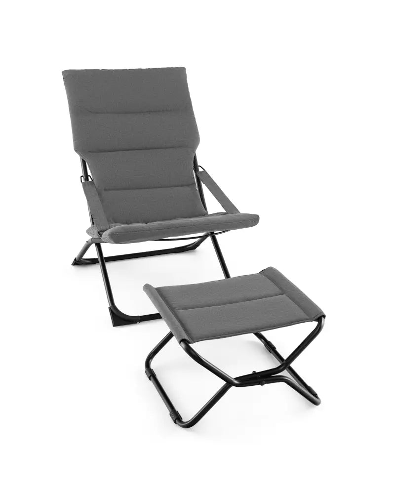 Patio Folding Sling Chair with Ottoman Footrest and Removable Cushion-Gray - Gray - Outdoor Chaise Lounges