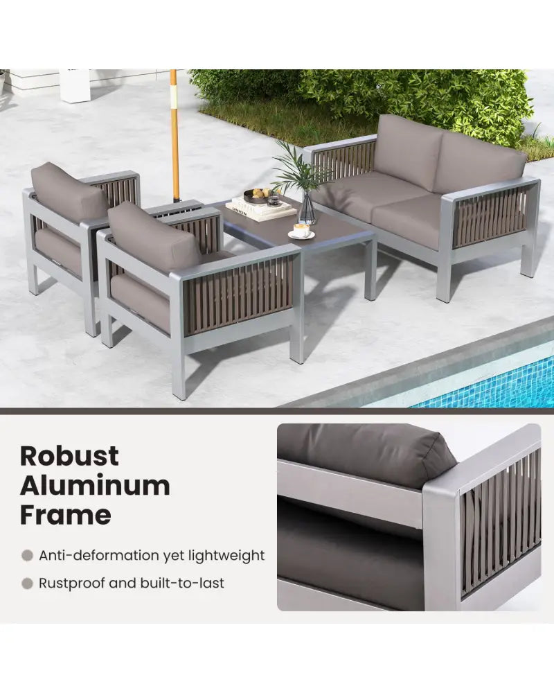 Patio Furniture Aluminum Armchair with Thick Back and Seat Cushion - Gray - Outdoor Chaise Lounges
