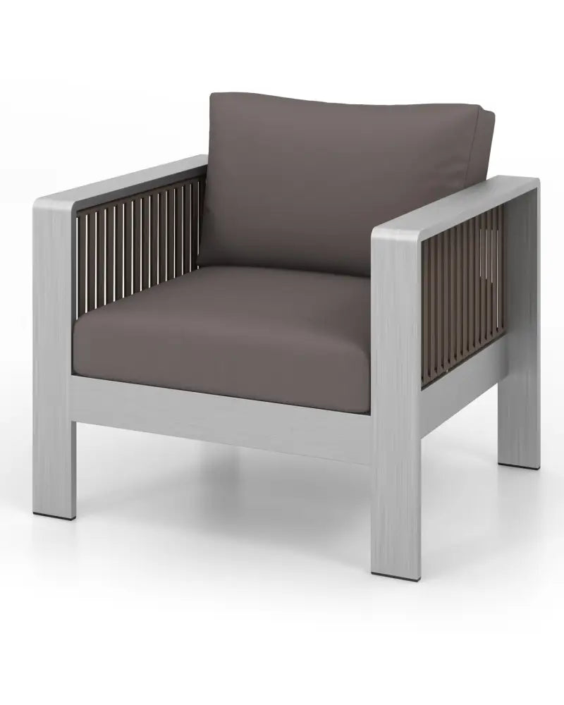 Patio Furniture Aluminum Armchair with Thick Back and Seat Cushion - Gray - Outdoor Chaise Lounges