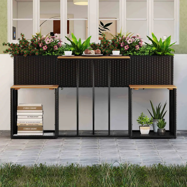Patio Furniture Set with Raised Garden Bed for Porch and Yard - Black - Patio Furniture Sets