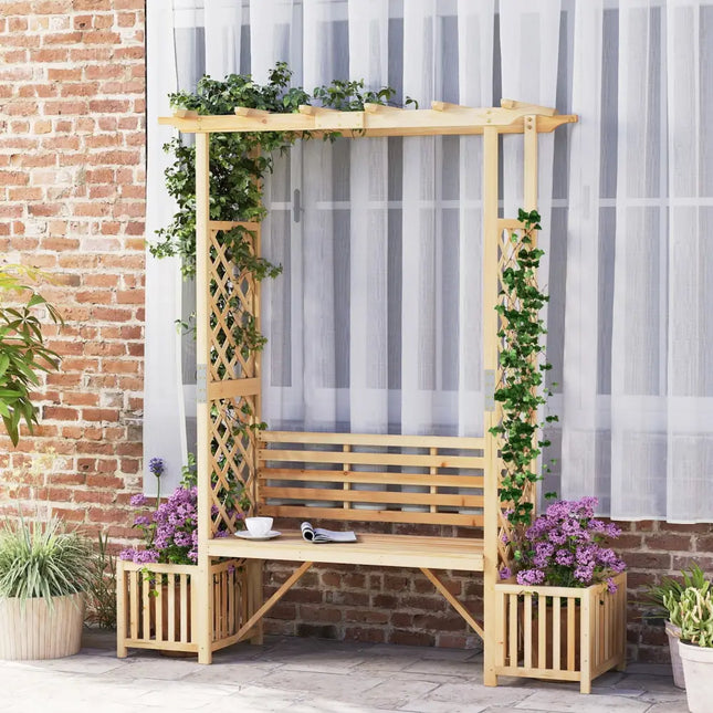 Patio Garden Bench Arbor ArchOutdoor Wood Decorative Seating-Natural - Natural - Outdoor Decor
