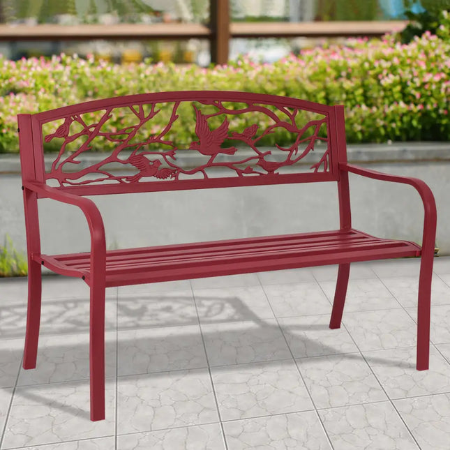 Patio Garden Bench Park Yard Outdoor Furniture - Red - Outdoor Benches