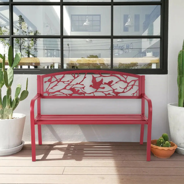 Patio Garden Bench Park Yard Outdoor Furniture - Red - Outdoor Benches