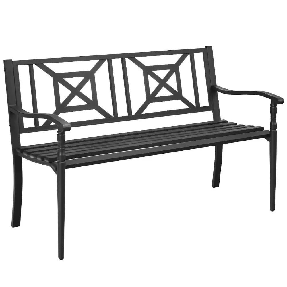 Patio Garden Bench with Powder Coated Steel Frame - Black - Outdoor Benches