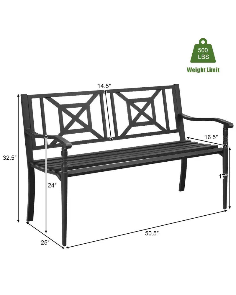 Patio Garden Bench with Powder Coated Steel Frame - Black - Outdoor Benches