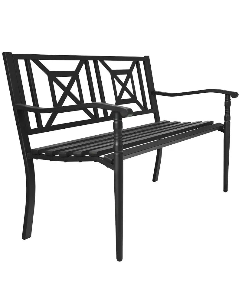 Patio Garden Bench with Powder Coated Steel Frame - Black - Outdoor Benches