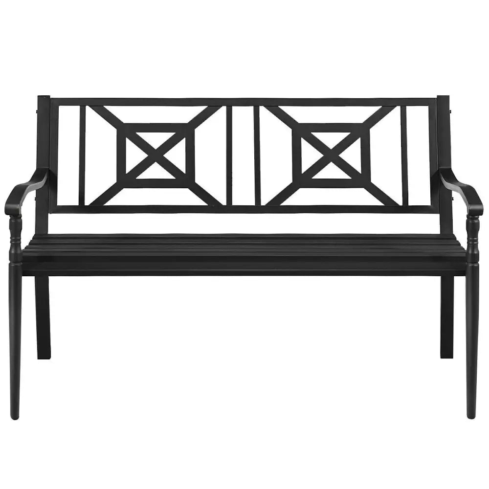 Patio Garden Bench with Powder Coated Steel Frame - Black - Outdoor Benches