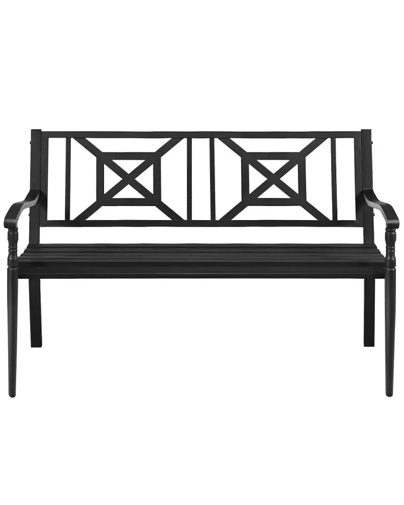 Patio Garden Bench with Powder Coated Steel Frame - Black - Outdoor Benches