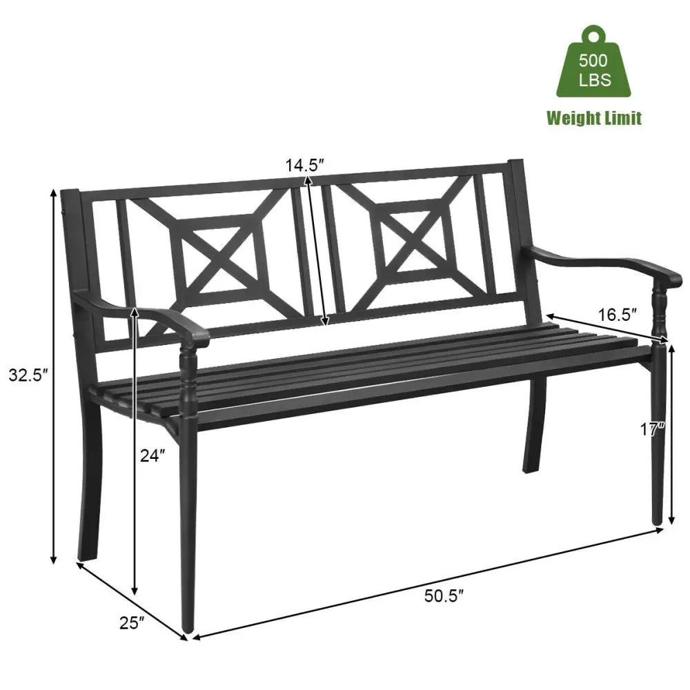 Patio Garden Bench with Powder Coated Steel Frame - Black - Outdoor Benches