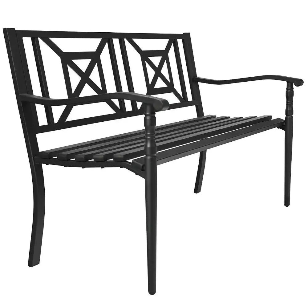 Patio Garden Bench with Powder Coated Steel Frame - Black - Outdoor Benches