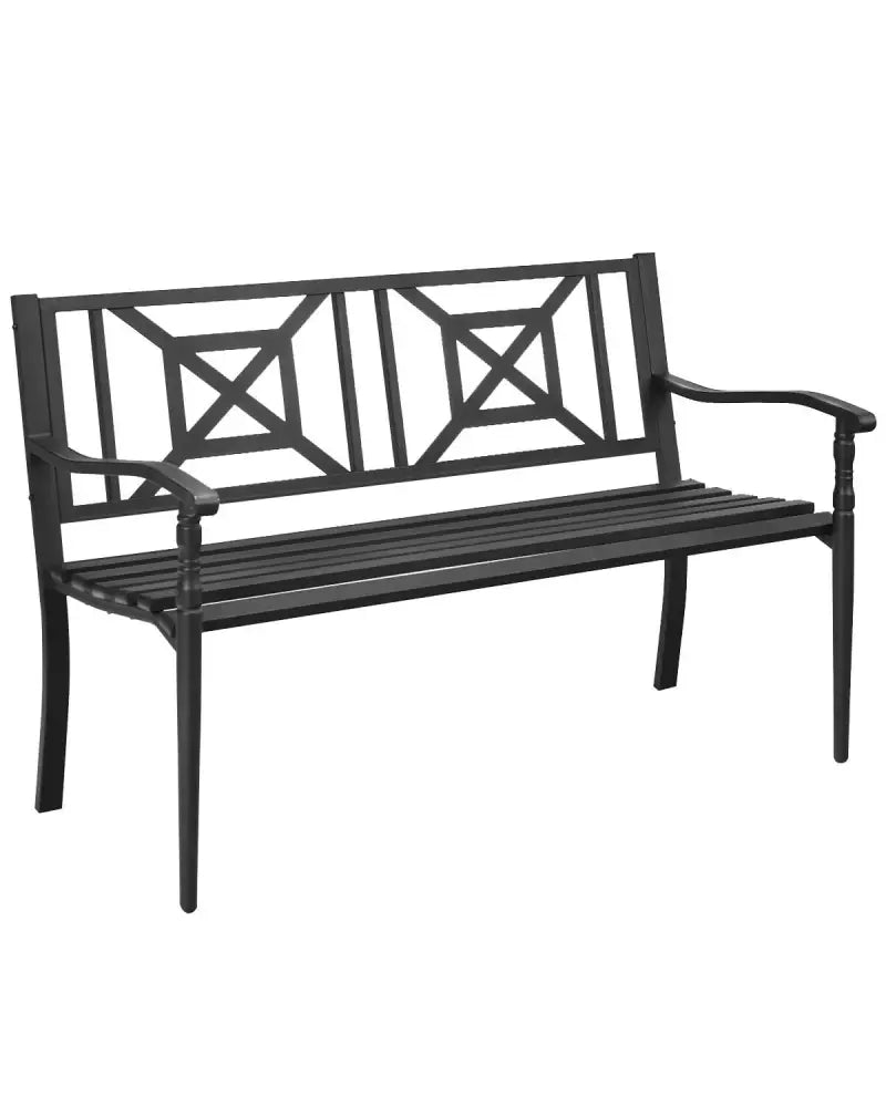 Patio Garden Bench with Powder Coated Steel Frame - Black - Outdoor Benches