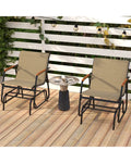Patio Glider Chair Set of 2 with Curved Teak Armrests and Breathable Fabric Seat-Brown - Brown - Patio Rocking Chairs &