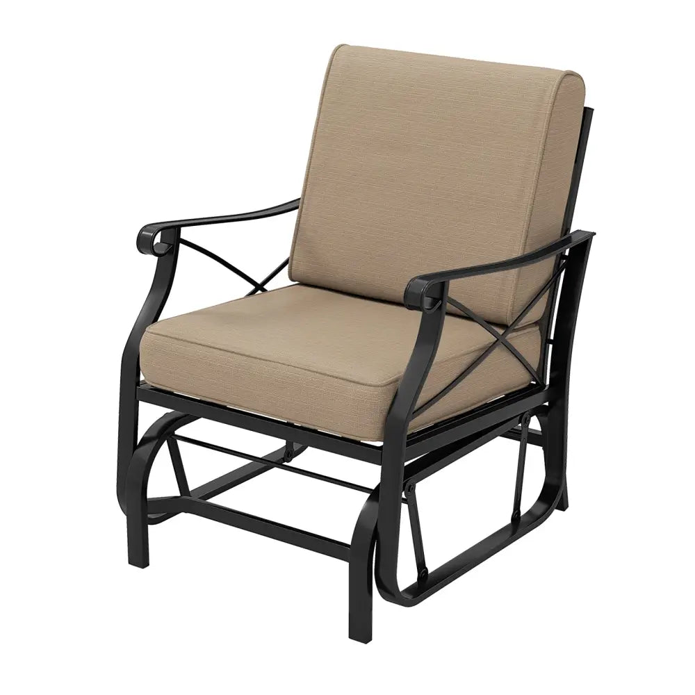 Patio Glider Rocking Chair with Metal Frame and Thick Cushions-Brown - Brown - Patio Rocking Chairs & Gliders