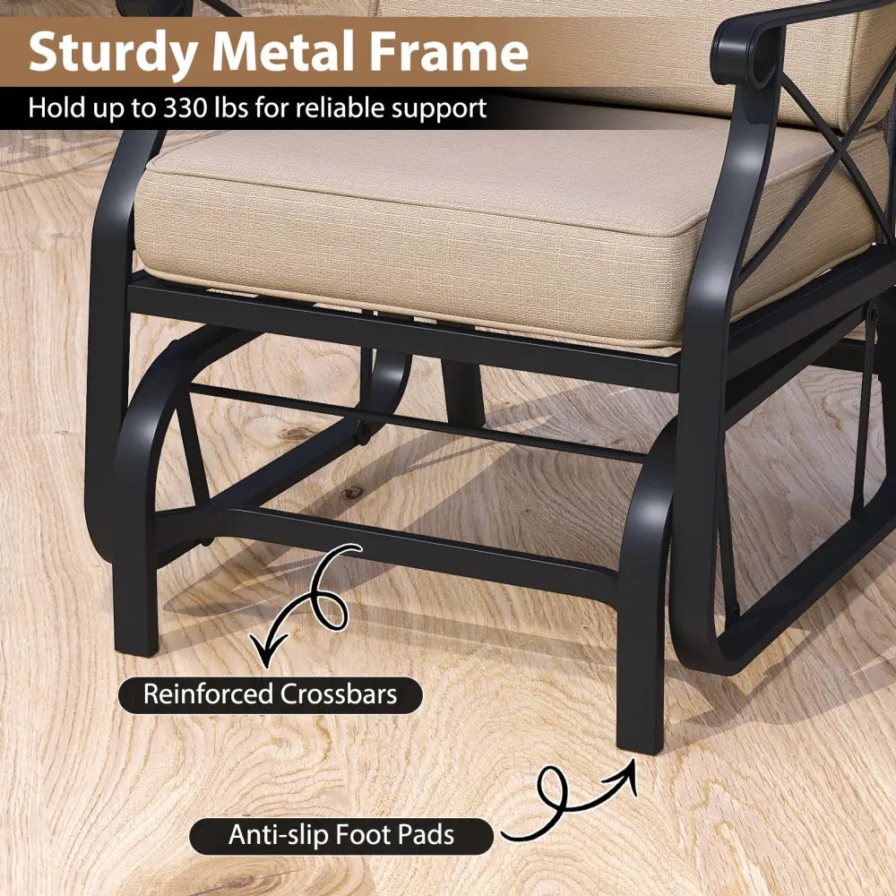 Patio Glider Rocking Chair with Metal Frame and Thick Cushions-Brown - Brown - Patio Rocking Chairs & Gliders