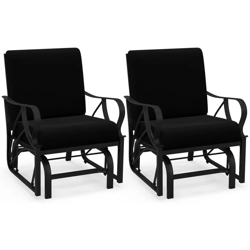 Patio Glider Rocking Chair with Thick Cushion and Curved Armrest-Black - Black - Patio Rocking Chairs & Gliders