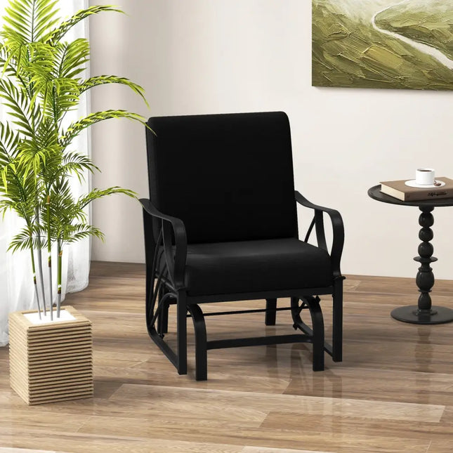 Patio Glider Rocking Chair with Thick Cushion and Curved Armrest-Black - Black - Patio Rocking Chairs & Gliders