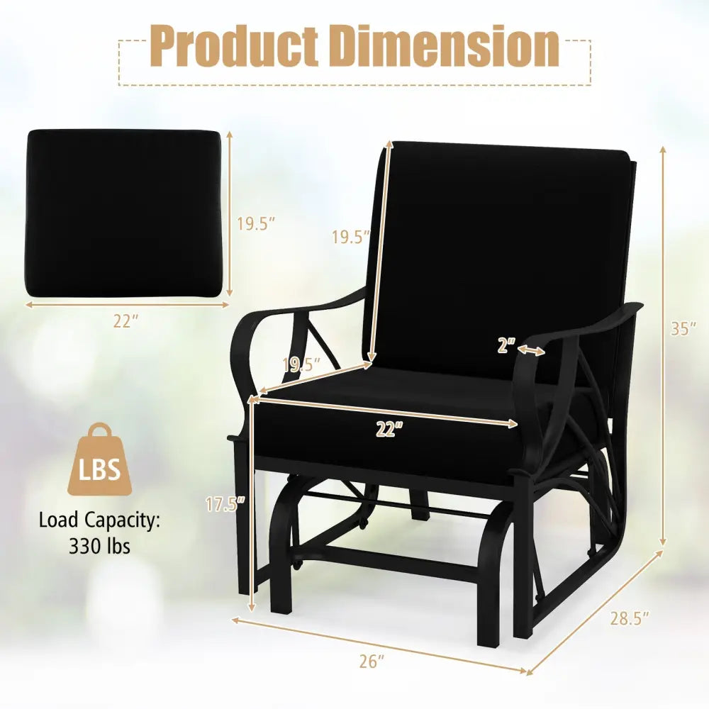 Patio Glider Rocking Chair with Thick Cushion and Curved Armrest-Black - Black - Patio Rocking Chairs & Gliders