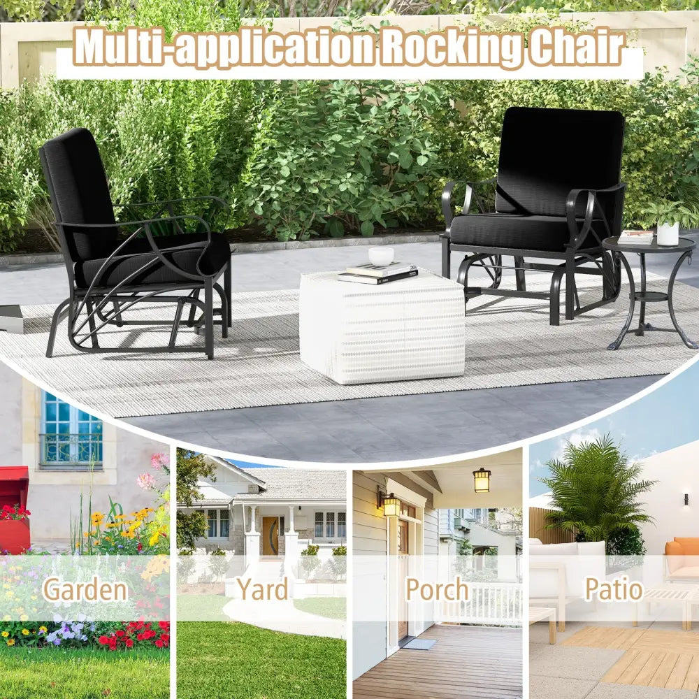 Patio Glider Rocking Chair with Thick Cushion and Curved Armrest-Black - Black - Patio Rocking Chairs & Gliders