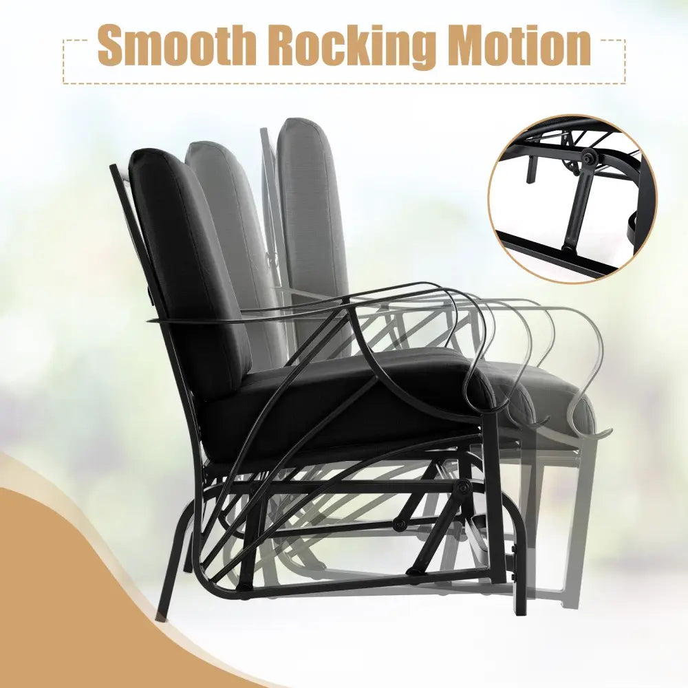 Patio Glider Rocking Chair with Thick Cushion and Curved Armrest-Black - Black - Patio Rocking Chairs & Gliders