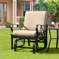 Patio Glider Rocking Chair with Thick Cushion and Curved Armrest-Tan - Tan - Patio Rocking Chairs & Gliders