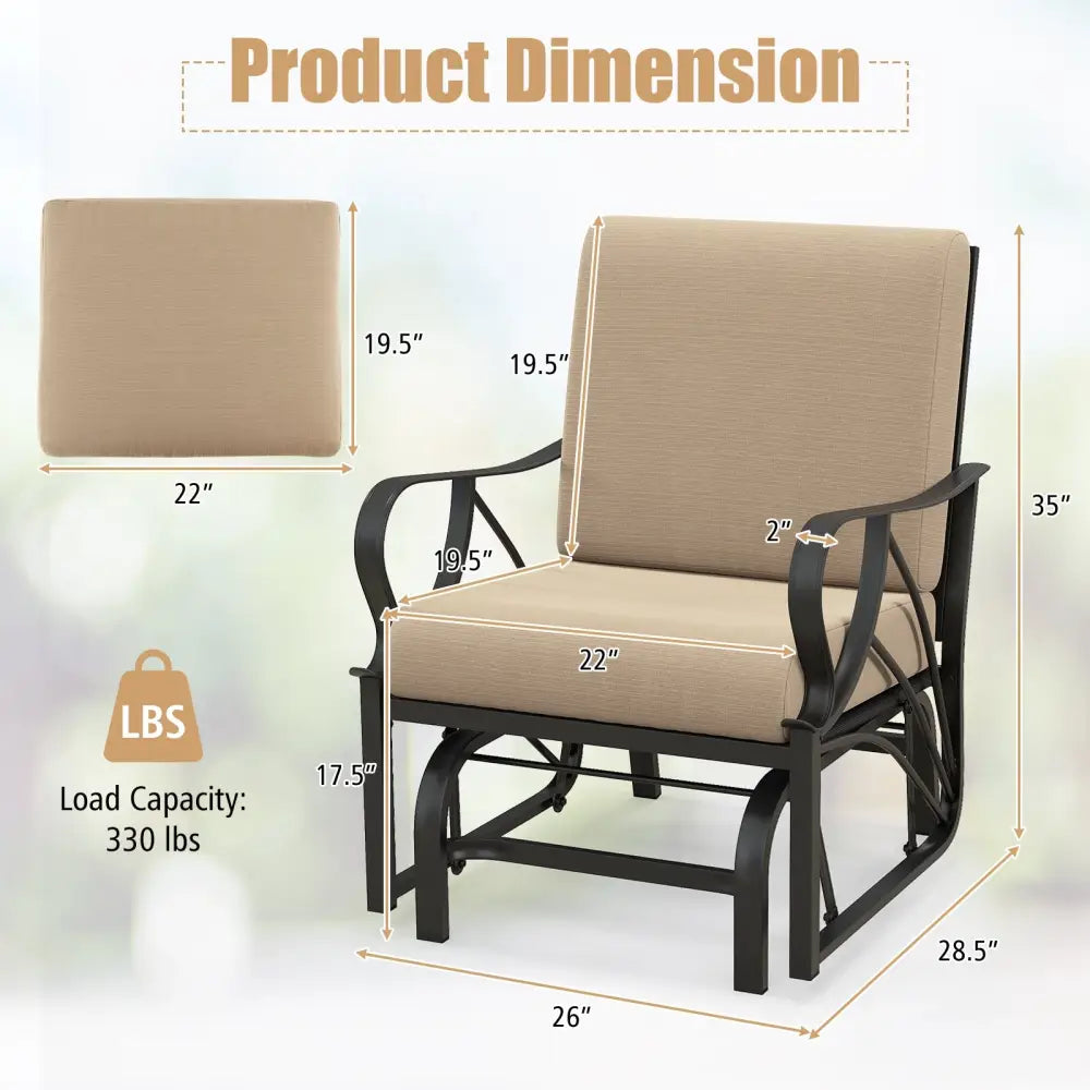 Patio Glider Rocking Chair with Thick Cushion and Curved Armrest-Tan - Tan - Patio Rocking Chairs & Gliders