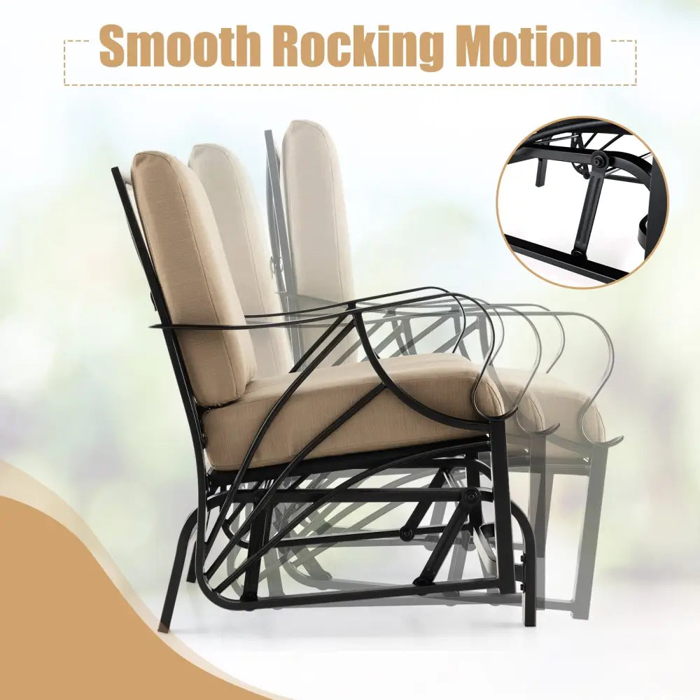 Patio Glider Rocking Chair with Thick Cushion and Curved Armrest-Tan - Tan - Patio Rocking Chairs & Gliders