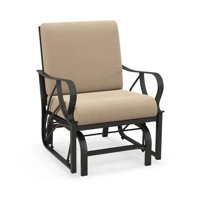 Patio Glider Rocking Chair with Thick Cushion and Curved ArmrestTan - Oasis Home Essentials