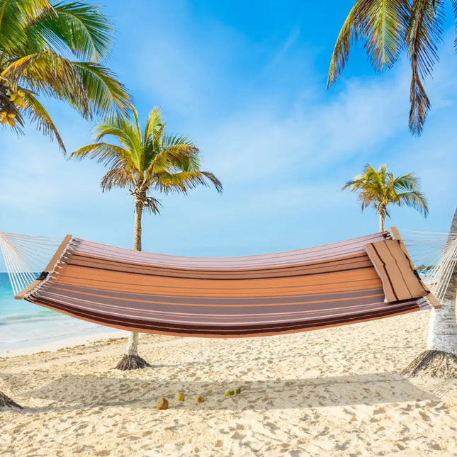 Patio Hammock Foldable Swing Chair Bed with Detachable Pillow-Brown - Brown - Hammocks