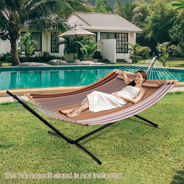 Patio Hammock Foldable Swing Chair Bed with Detachable Pillow-Brown - Brown - Hammocks
