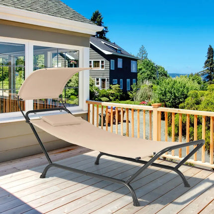 Patio Hanging Chaise Lounge Chair with Canopy Cushion Pillow and Storage Bag-Beige - Beige - Hammocks