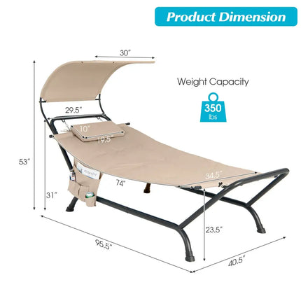 Patio Hanging Chaise Lounge Chair with Canopy Cushion Pillow and Storage Bag-Beige - Beige - Hammocks