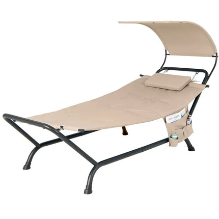 Patio Hanging Chaise Lounge Chair with Canopy Cushion Pillow and Storage Bag-Beige - Beige - Hammocks