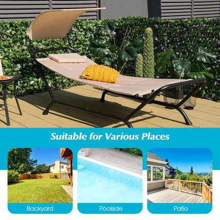 Patio Hanging Chaise Lounge Chair with Canopy Cushion Pillow and Storage Bag-Beige - Beige - Hammocks
