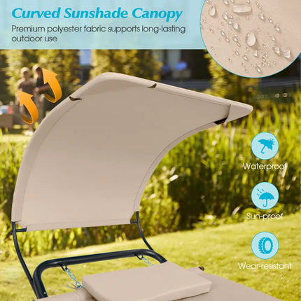 Patio Hanging Chaise Lounge Chair with Canopy Cushion Pillow and Storage Bag-Beige - Beige - Hammocks