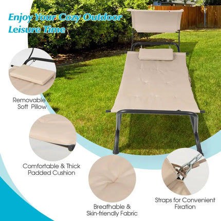 Patio Hanging Chaise Lounge Chair with Canopy Cushion Pillow and Storage Bag-Beige - Beige - Hammocks
