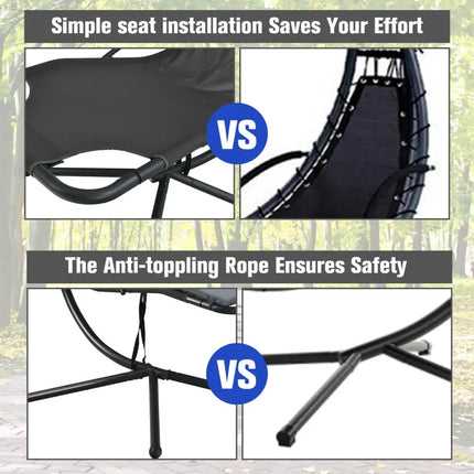 Patio Hanging Hammock Chaise Lounge Chair with Canopy Cushion for Outdoors-Gray - Gray - Outdoor Chaise Lounges