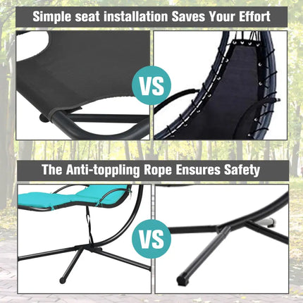 Patio Hanging Hammock Chaise Lounge Chair with Canopy Cushion for Outdoors-Turquoise - Turquoise - Outdoor Chaise