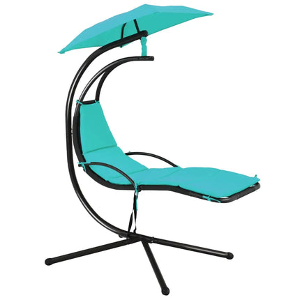 Patio Hanging Hammock Chaise Lounge Chair with Canopy Cushion for Outdoors-Turquoise - Turquoise - Outdoor Chaise