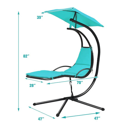 Patio Hanging Hammock Chaise Lounge Chair with Canopy Cushion for Outdoors-Turquoise - Turquoise - Outdoor Chaise