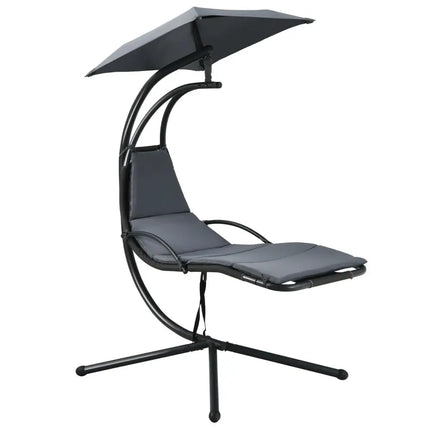 Patio Hanging Hammock Chaise Lounge Chair with Canopy Cushion for Outdoors-Gray - Gray - Outdoor Chaise Lounges