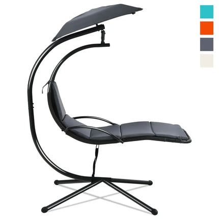 Patio Hanging Hammock Chaise Lounge Chair with Canopy Cushion for Outdoors-Gray - Gray - Outdoor Chaise Lounges
