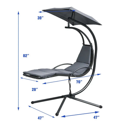 Patio Hanging Hammock Chaise Lounge Chair with Canopy Cushion for Outdoors-Gray - Gray - Outdoor Chaise Lounges
