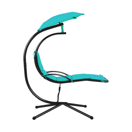 Patio Hanging Hammock Chaise Lounge Chair with Canopy Cushion for Outdoors-Turquoise - Turquoise - Outdoor Chaise