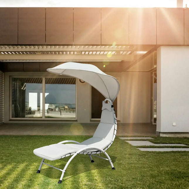 Patio Hanging Swing Hammock Chaise Lounger Chair with Canopy-Beige - Beige - Outdoor Chaise Lounges