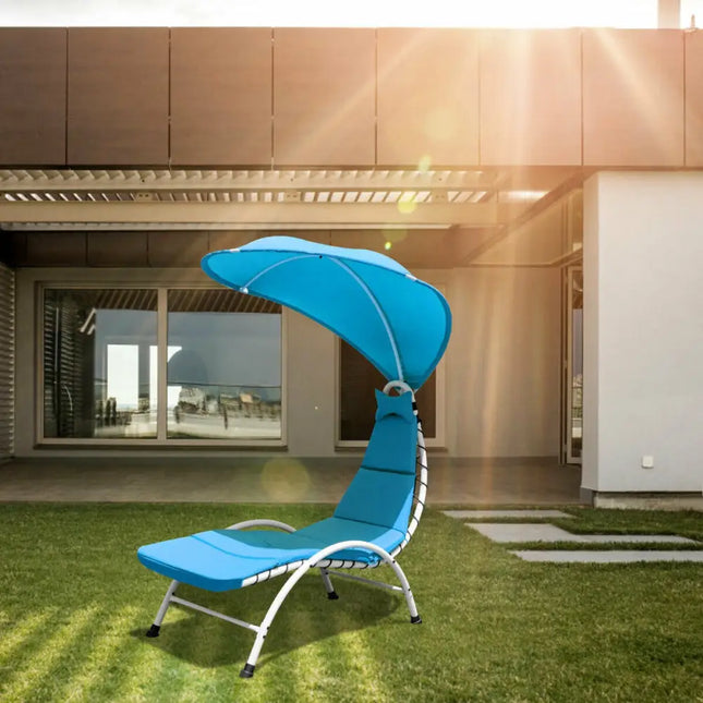 Patio Hanging Swing Hammock Chaise Lounger Chair with Canopy-Blue - Blue - Outdoor Chaise Lounges