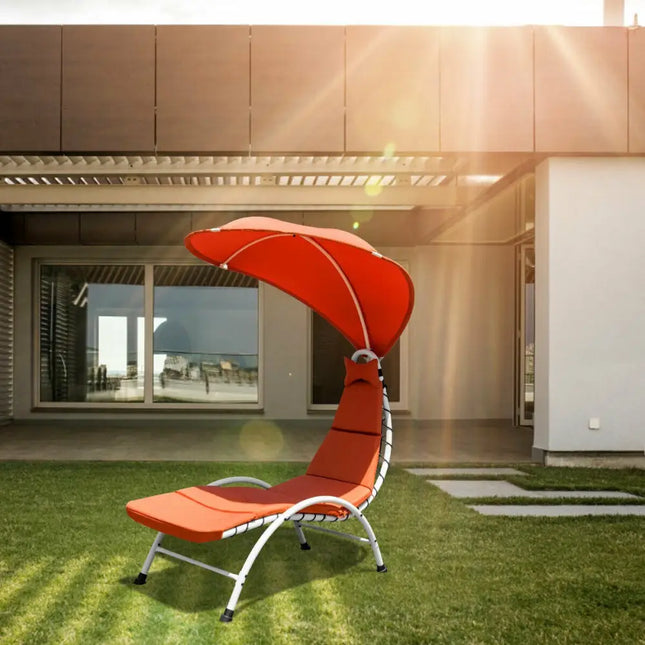 Patio Hanging Swing Hammock Chaise Lounger Chair with Canopy-Orange - Orange - Outdoor Chaise Lounges