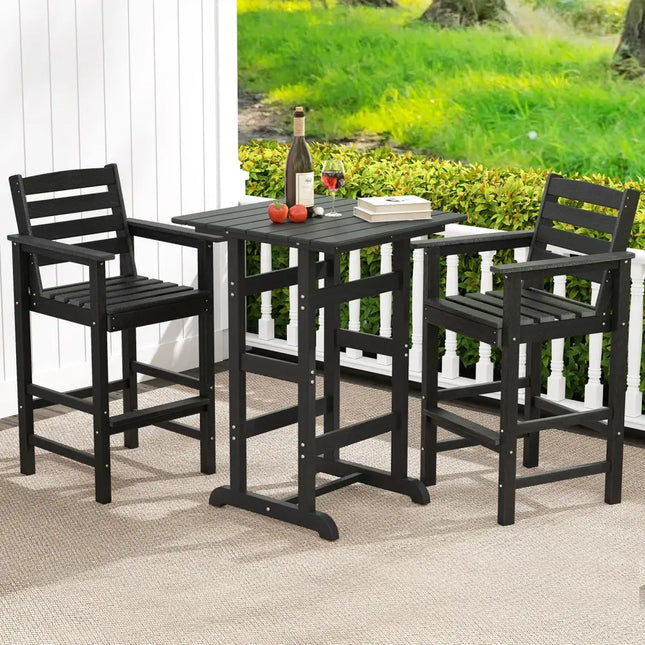 Patio HDPE Adirondack Bar Chairs Set of 2 with Wide Armrests-Black - Black - Adirondack Chairs