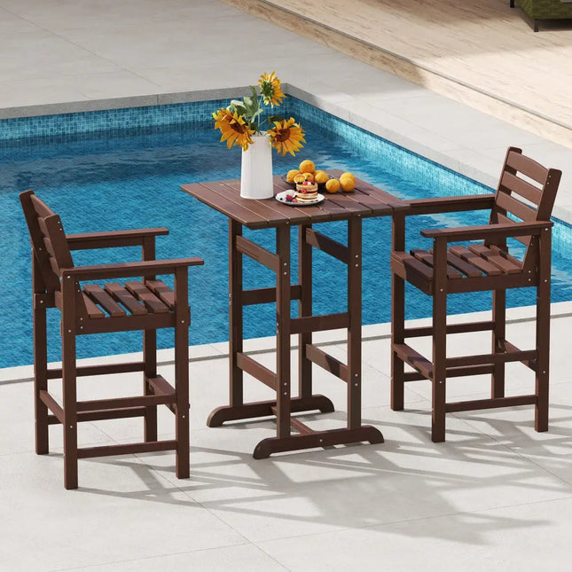 Patio HDPE Adirondack Bar Chairs Set of 2 with Wide Armrests-Brown - Brown - Adirondack Chairs